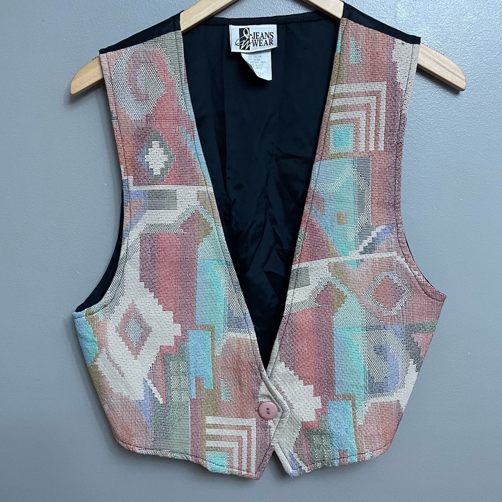 Vintage Jeans Wear Western Aztec native  Button Vest made in USA